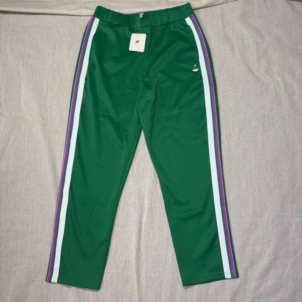 NWT Fabletics Tricot Pants Collegiate Green Pink White Stripe‎ Golf Size Medium